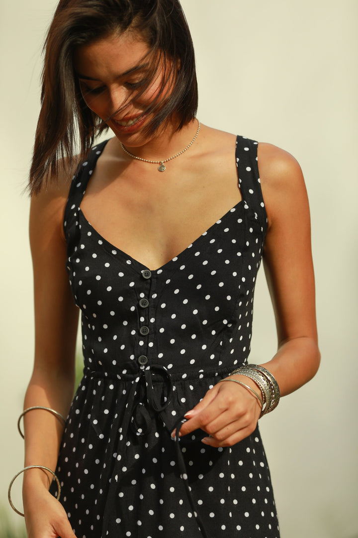 Isabella Dress - Black Polka Dot