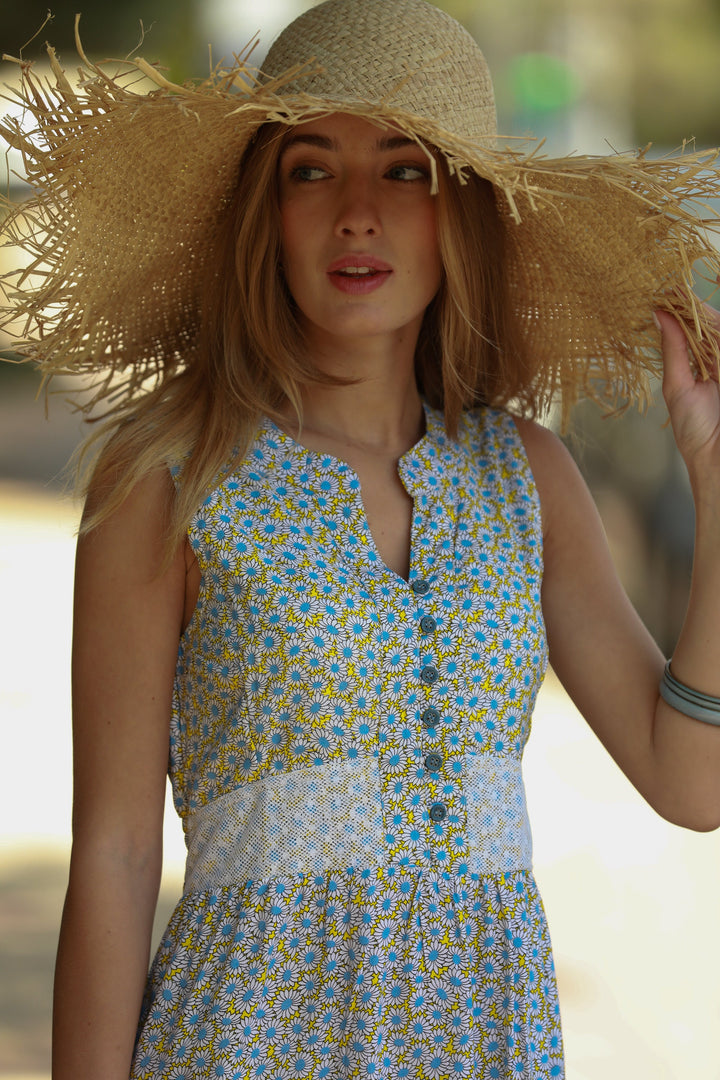 Mango Dress - Sky Blue & Yellow
