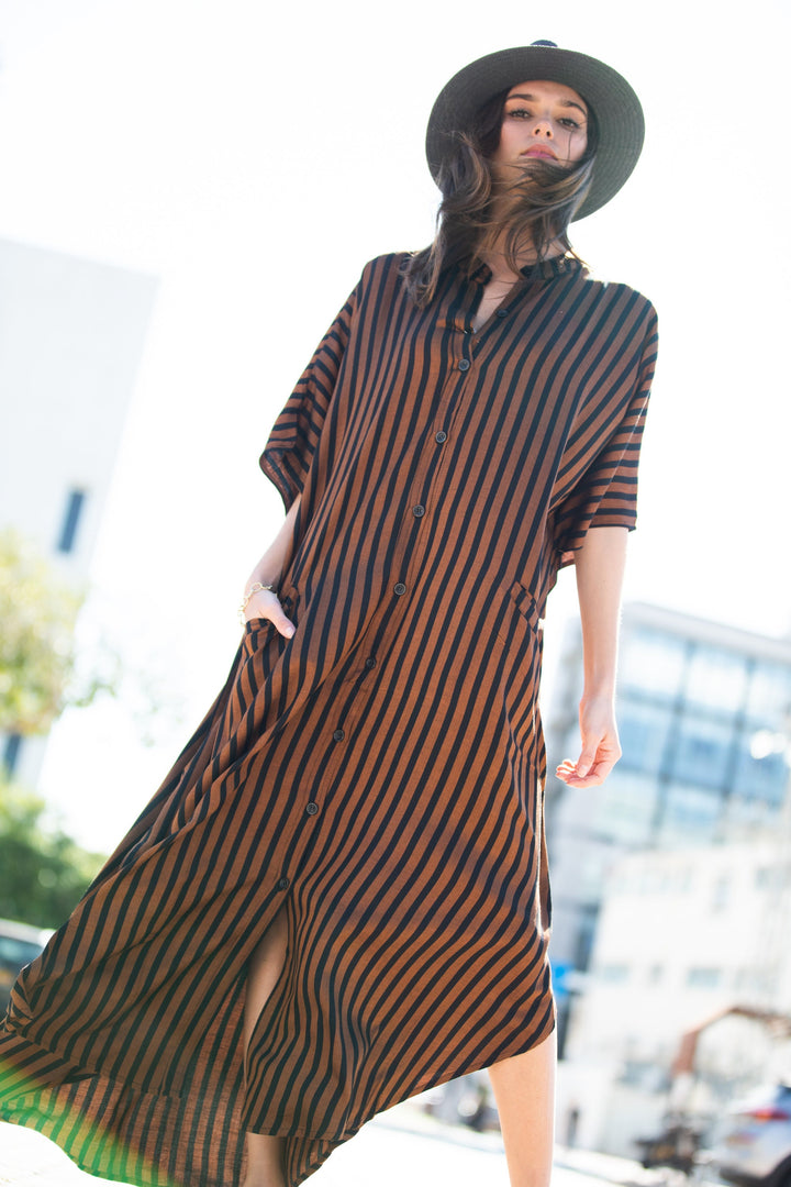 Zohara Caftan - Brown & Black Stripes