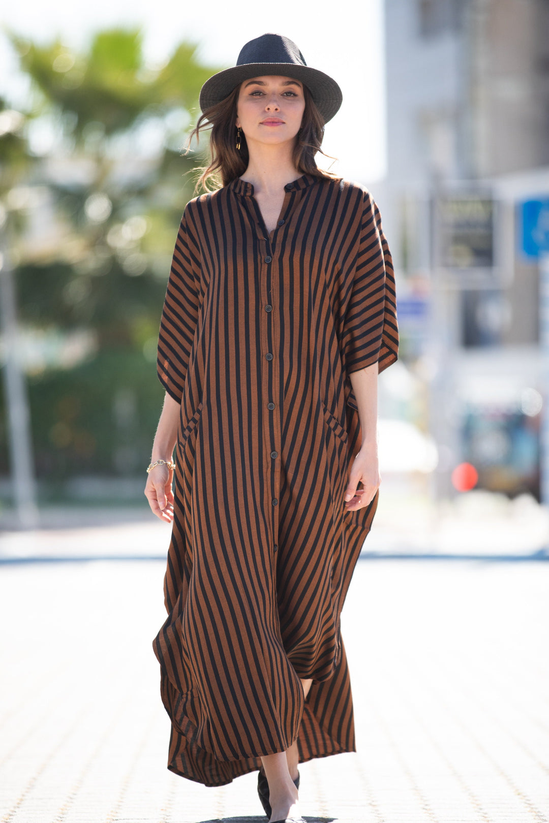 Zohara Caftan - Brown & Black Stripes