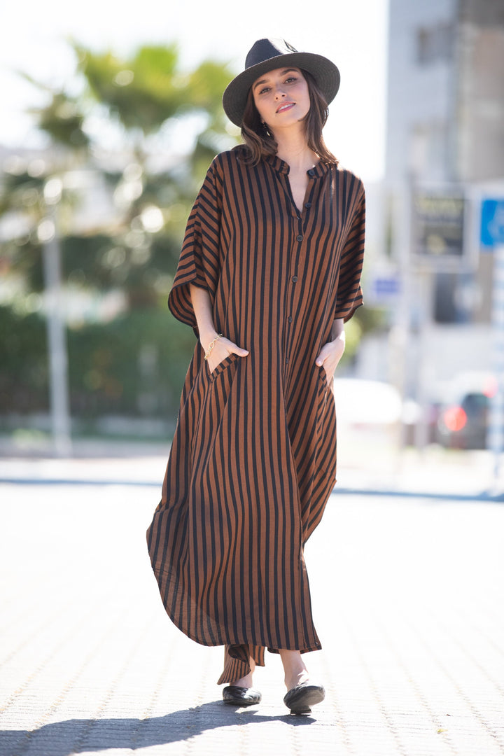 Zohara Caftan - Brown & Black Stripes