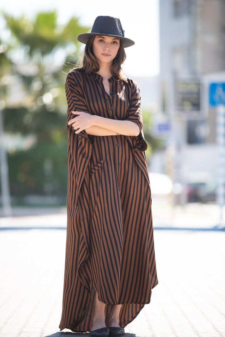 Zohara Caftan - Brown & Black Stripes