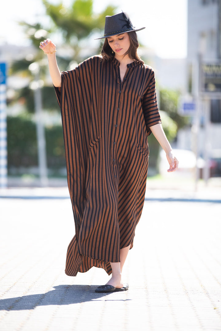 Zohara Caftan - Brown & Black Stripes