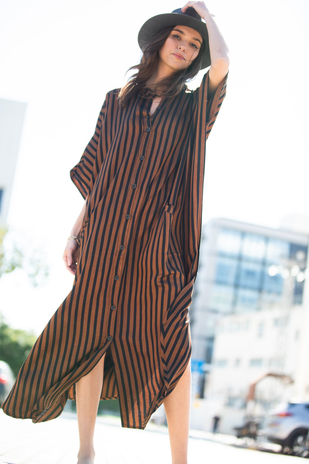 Zohara Caftan - Brown & Black Stripes