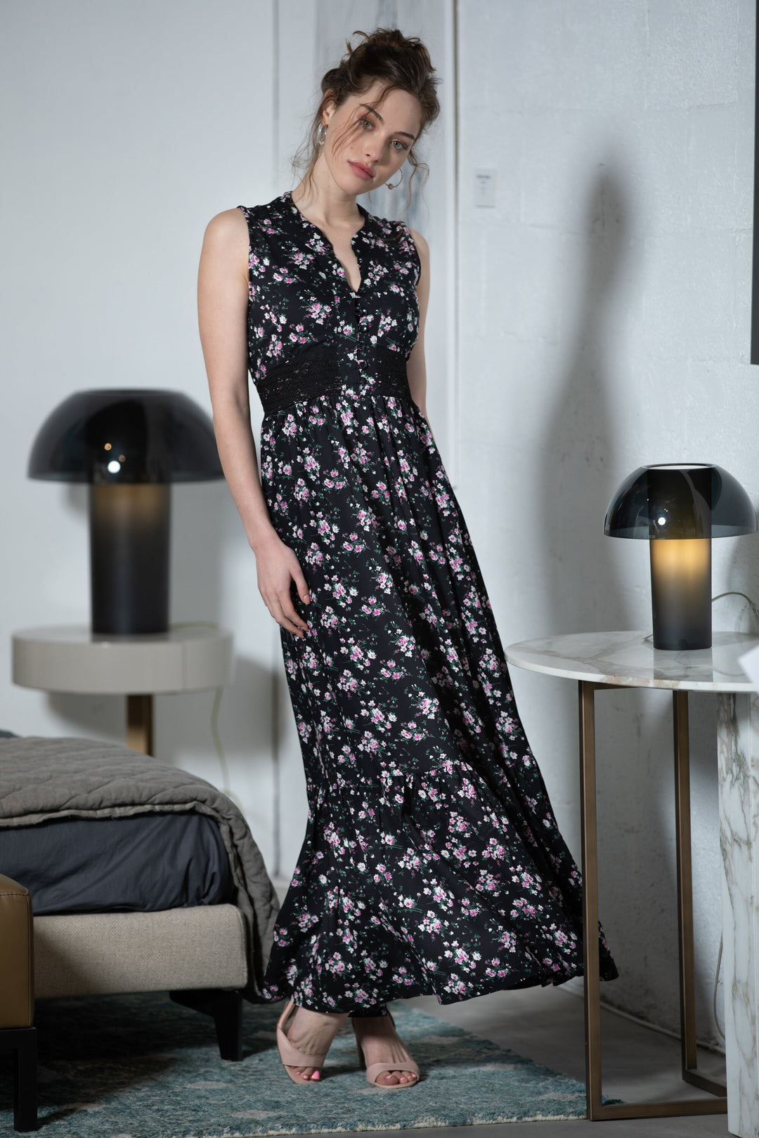 Mango Maxi Dress - Black Floral