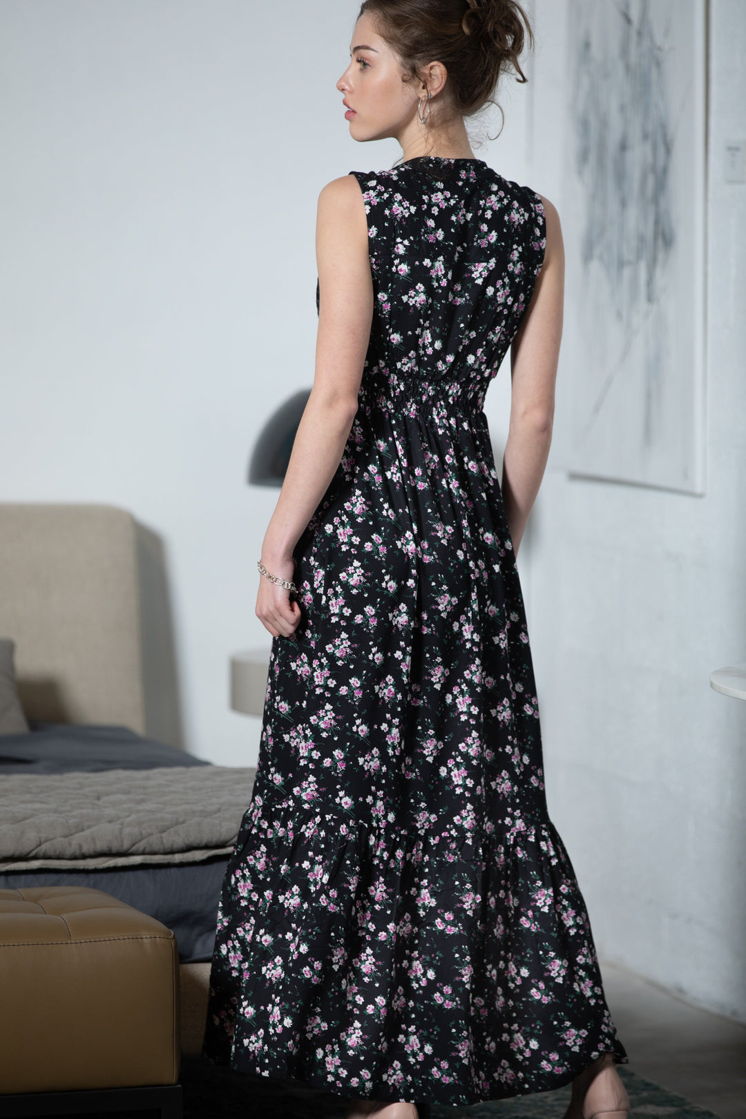 Mango Maxi Dress - Black Floral