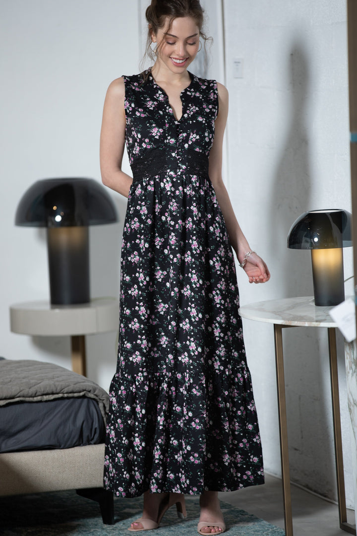 Mango Maxi Dress - Black Floral