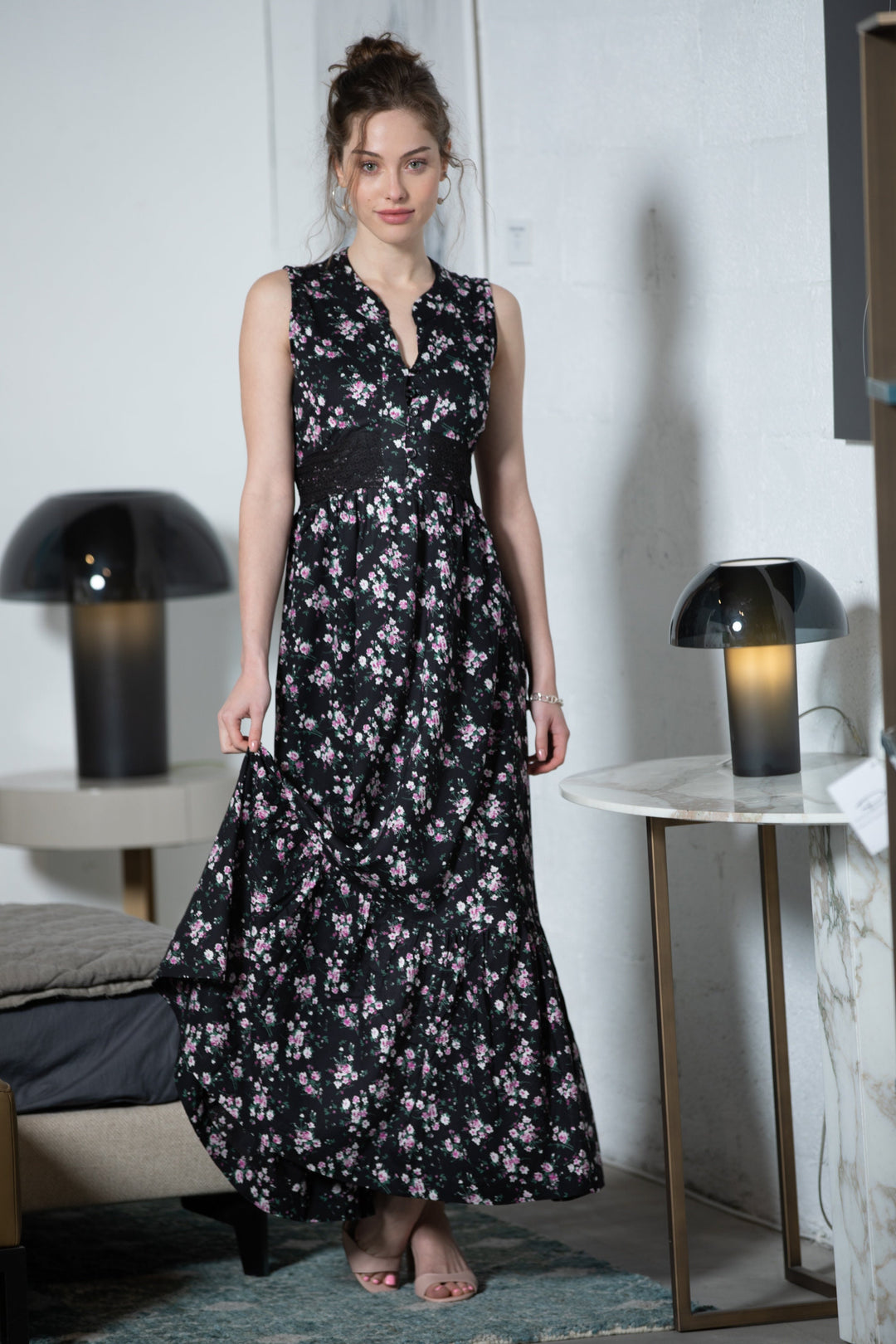 Mango Maxi Dress - Black Floral