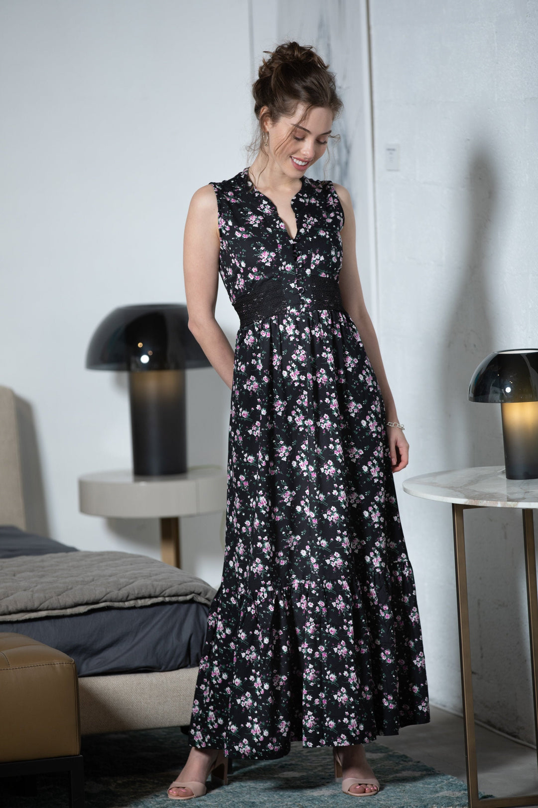 Mango Maxi Dress - Black Floral