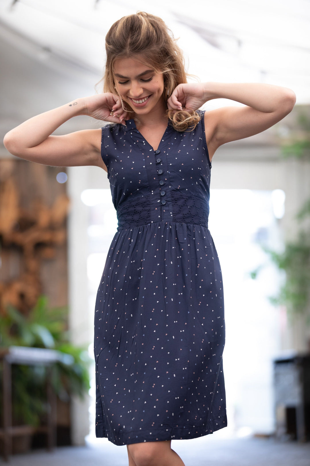 Mango Dress - Navy Blue Dotted
