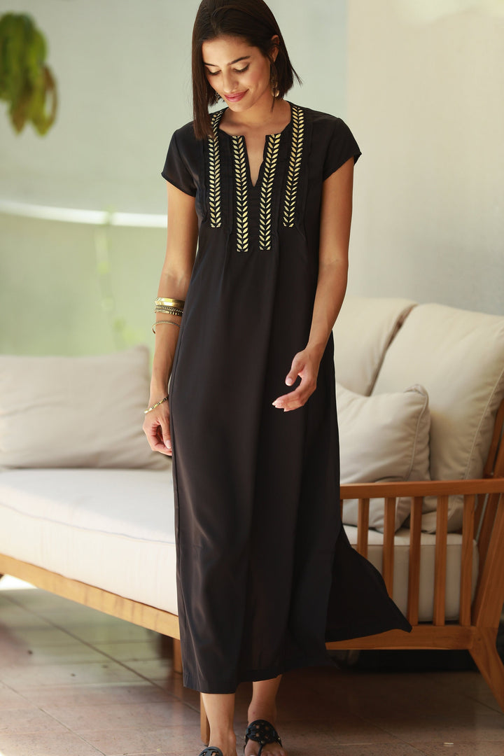 Leyla Dress - Black & Gold Embroidery