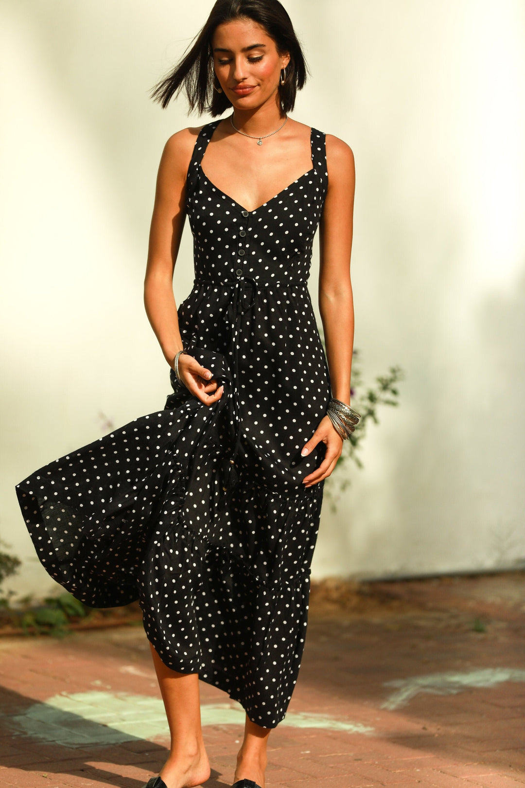 Isabella Dress - Black Polka Dot