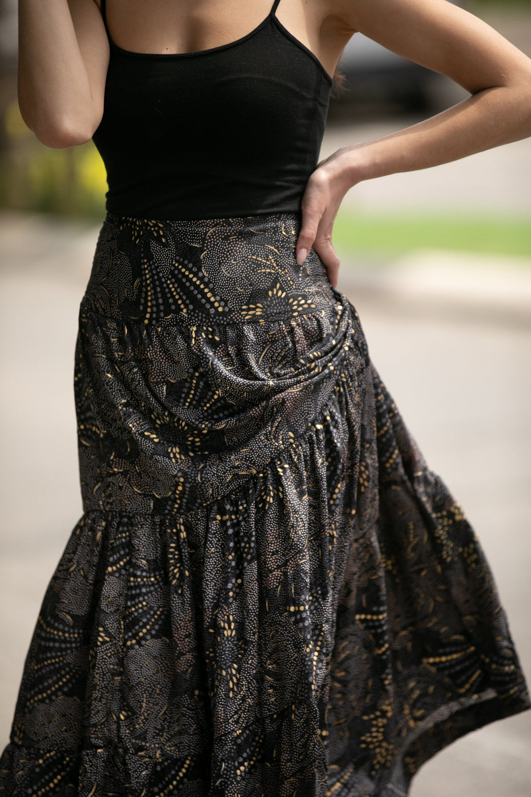 Boho Maxi Skirt - Black & Gold Sparkly