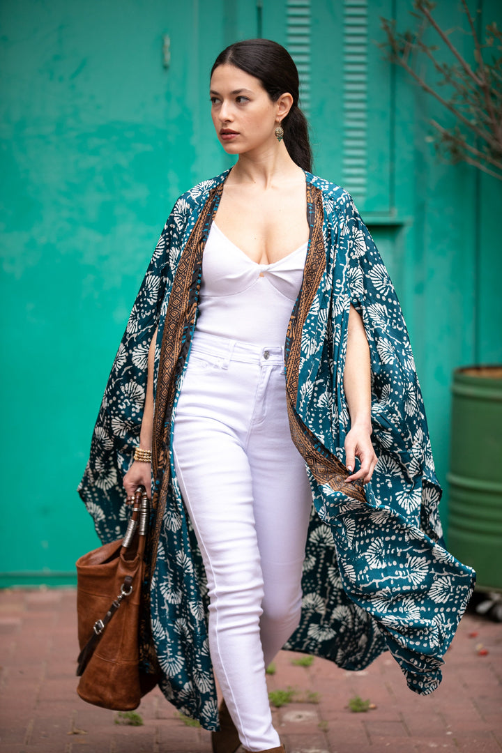 Season kimono - Teal & Brown