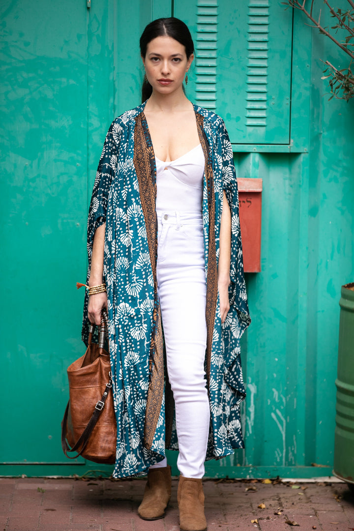 Season kimono - Teal & Brown