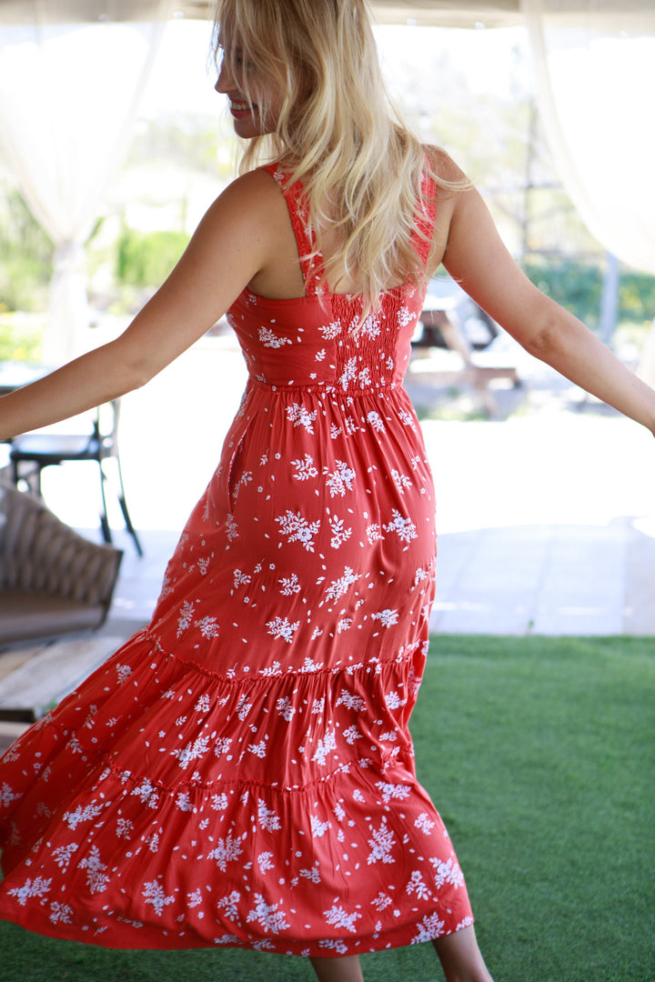Isabella Dress - Coral Red