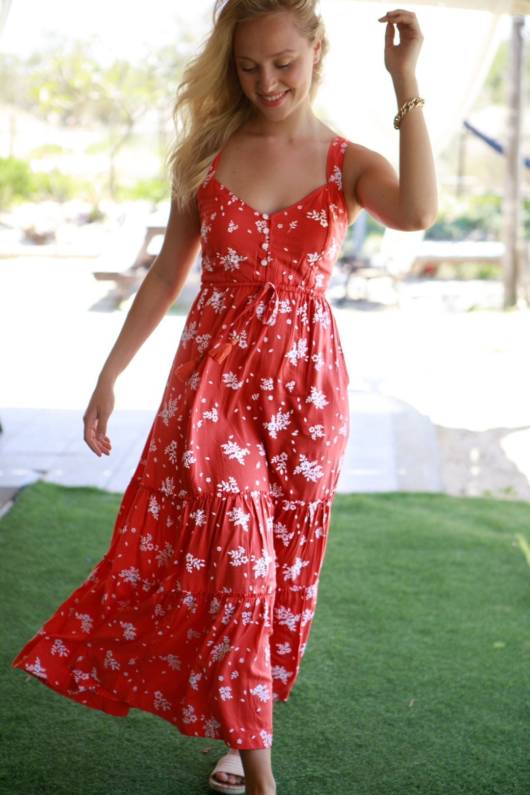 Isabella Dress - Coral Red