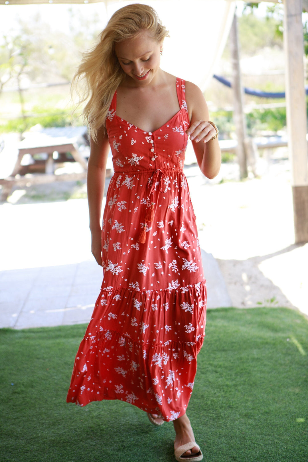 Isabella Dress - Coral Red