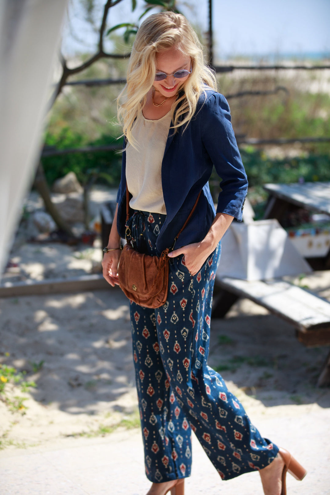 Gabi Pants - Navy Blue & Gold
