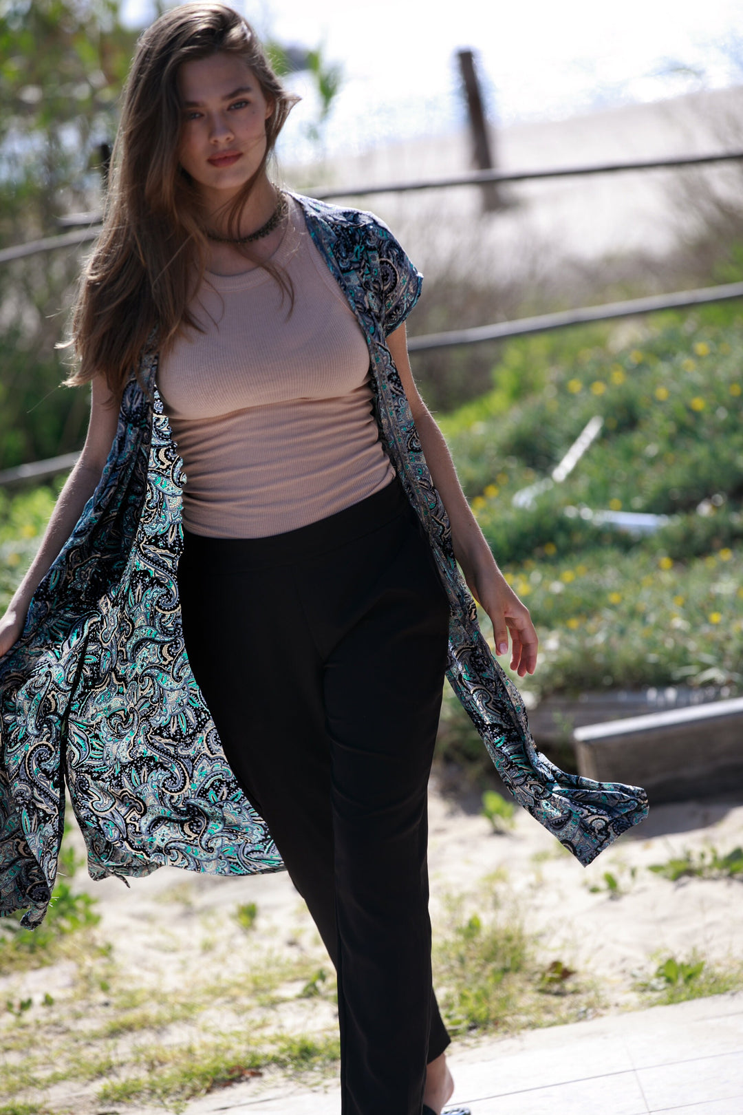 Kim Cardigan - Black & Turquoise Paisley