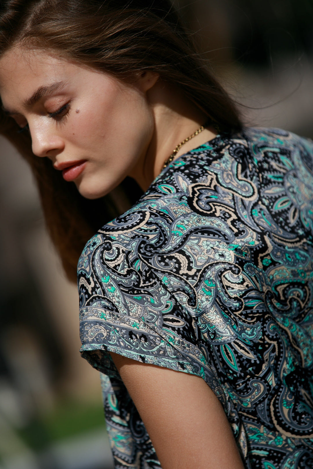 Kim Cardigan - Black & Turquoise Paisley