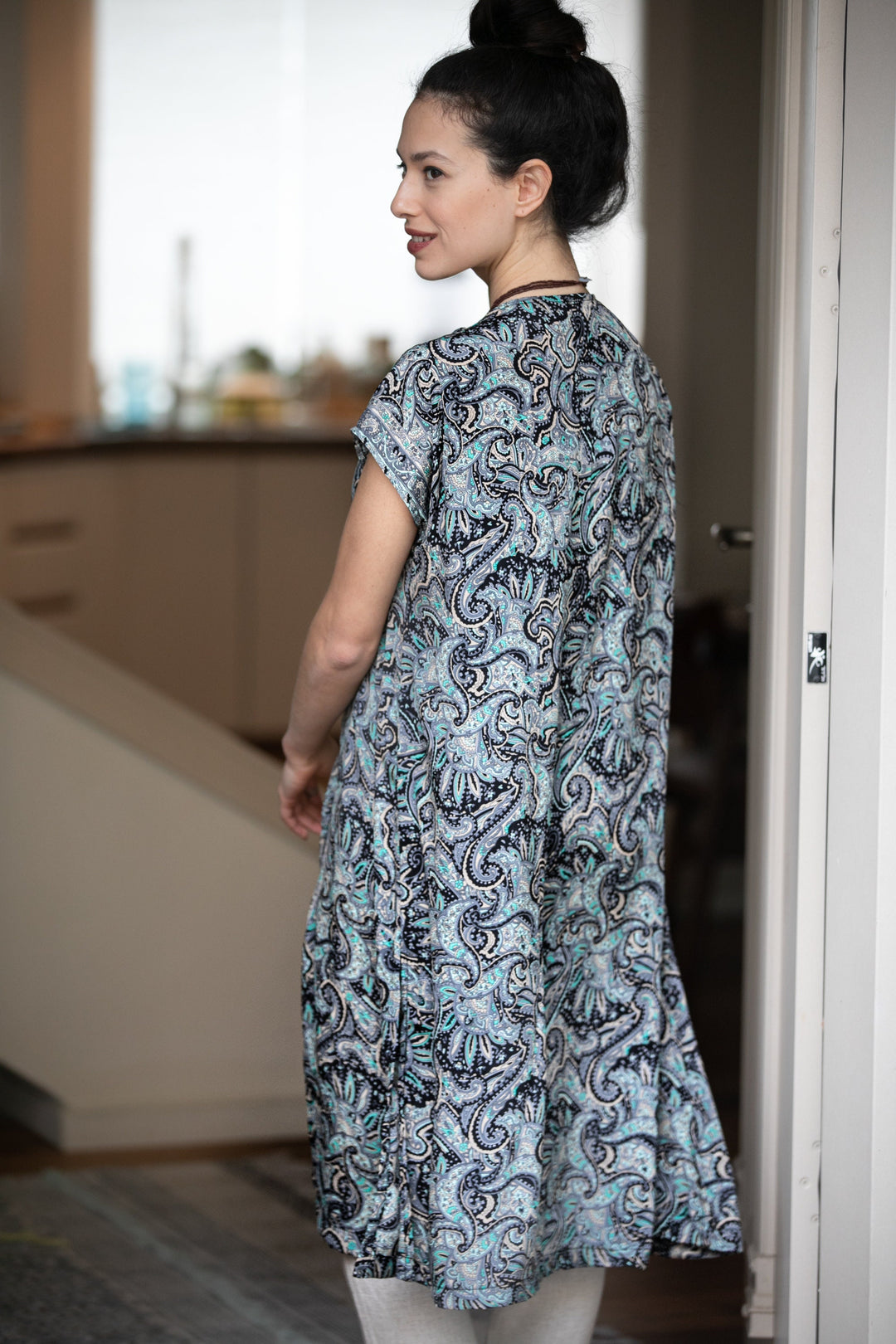 Kim Cardigan - Black & Turquoise Paisley