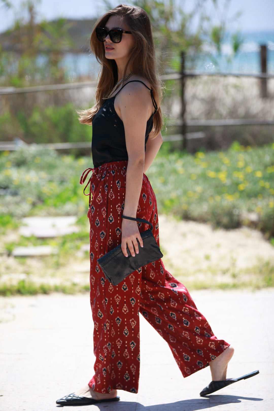 Gabi Pants - Deep Red & Gold