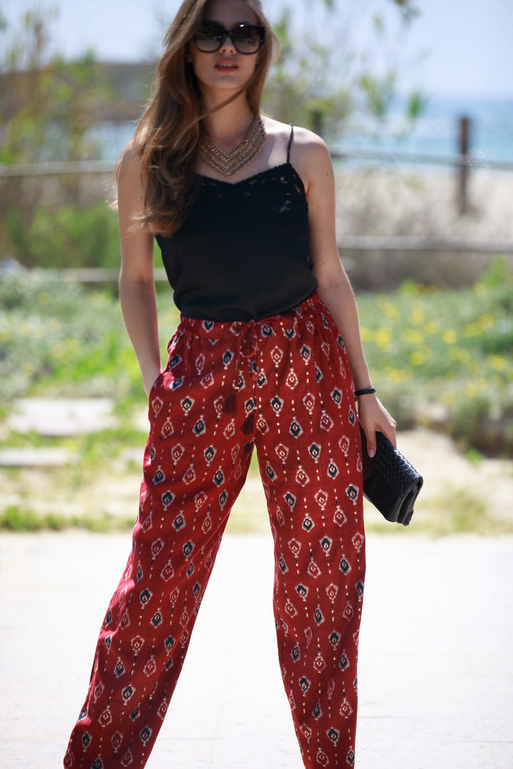 Gabi Pants - Deep Red & Gold