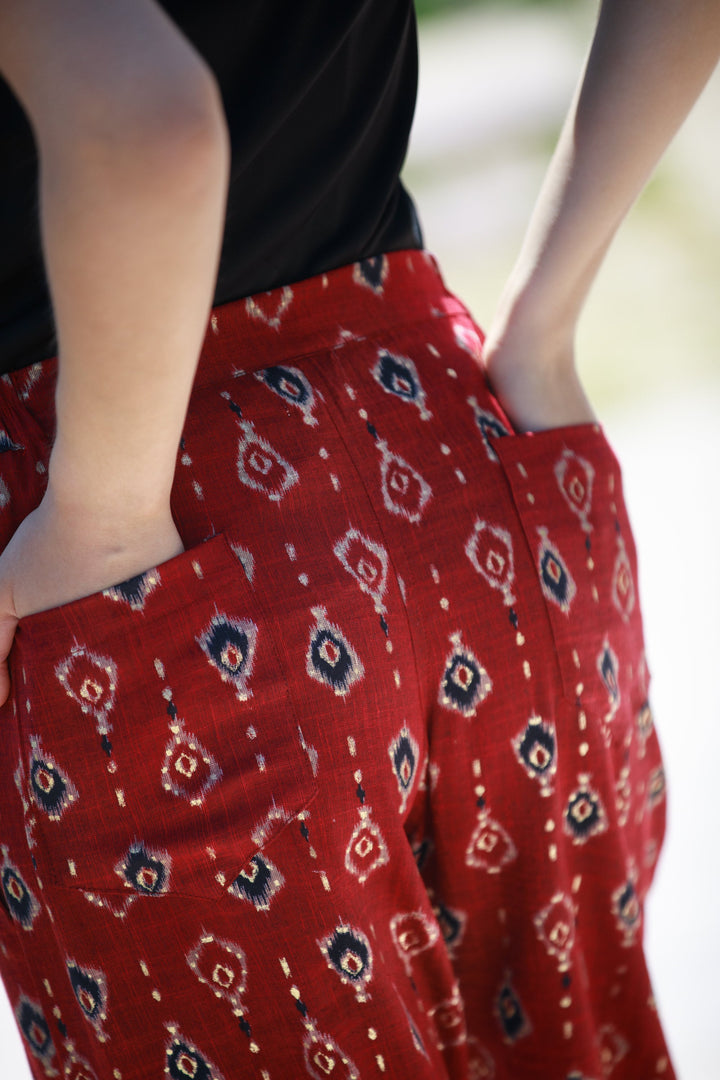 Gabi Pants - Deep Red & Gold