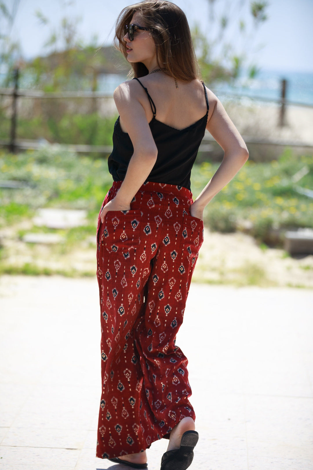 Gabi Pants - Deep Red & Gold