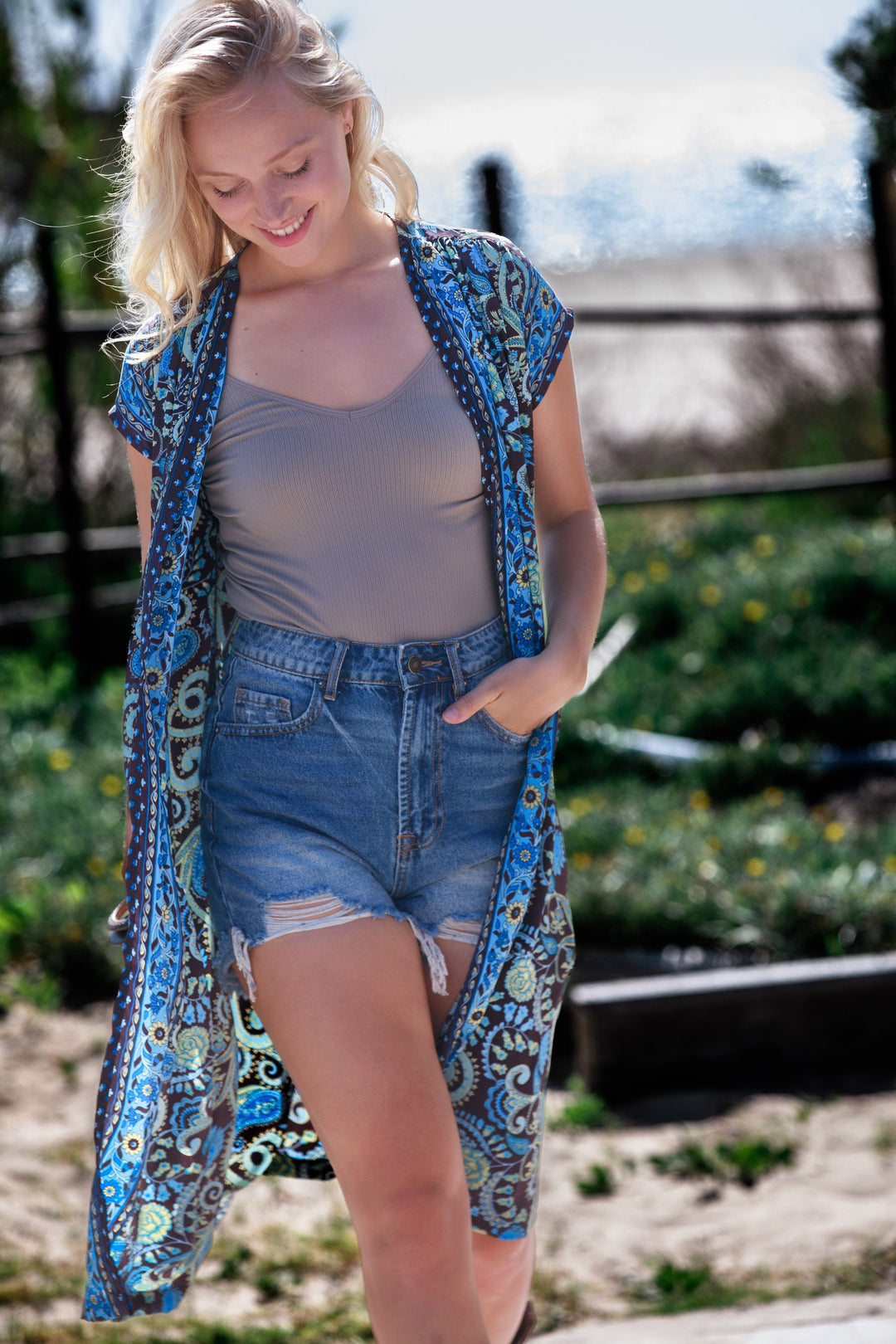 Kim Cardigan - Blue & Brown Paisley