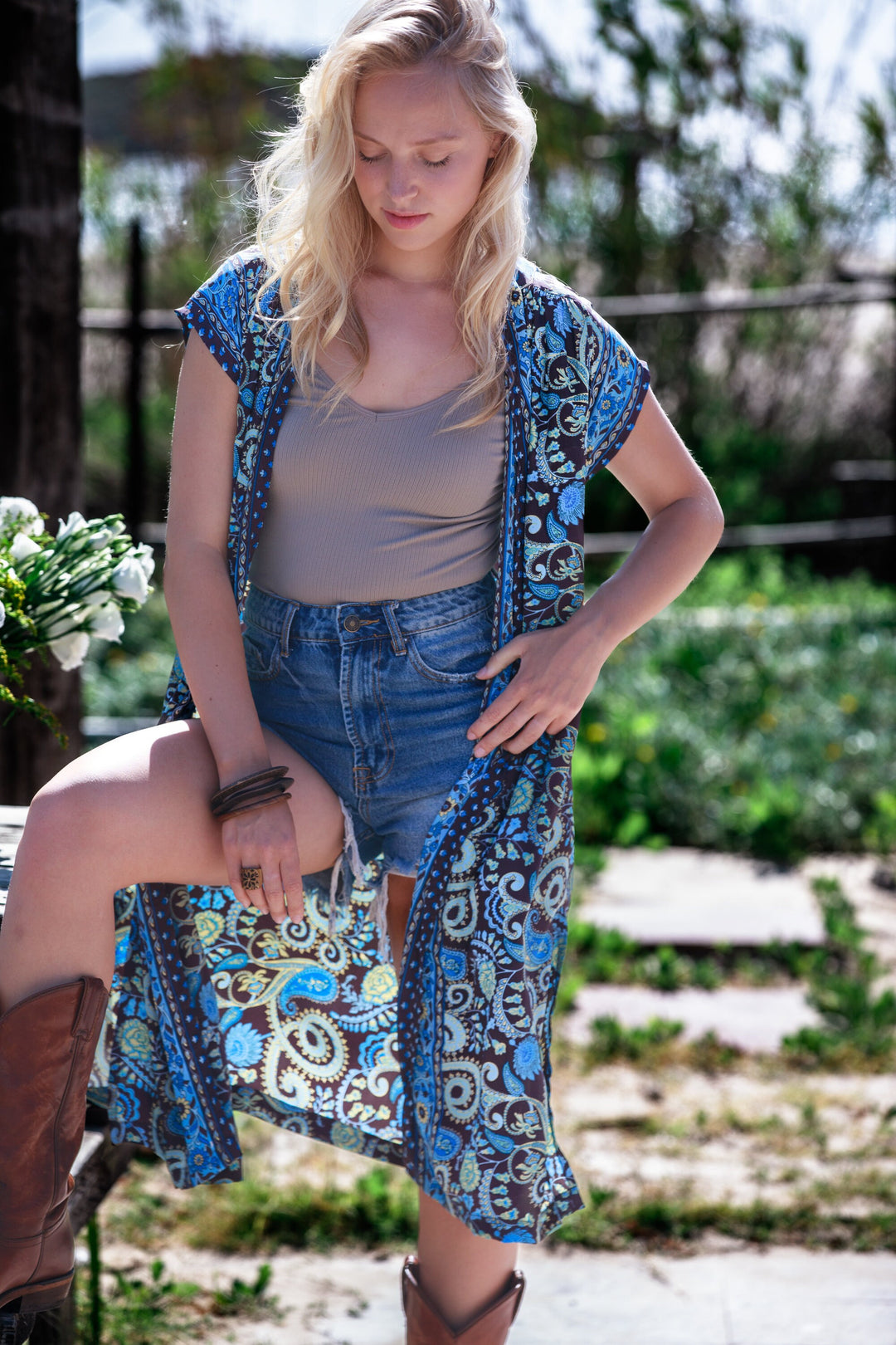 Kim Cardigan - Blue & Brown Paisley
