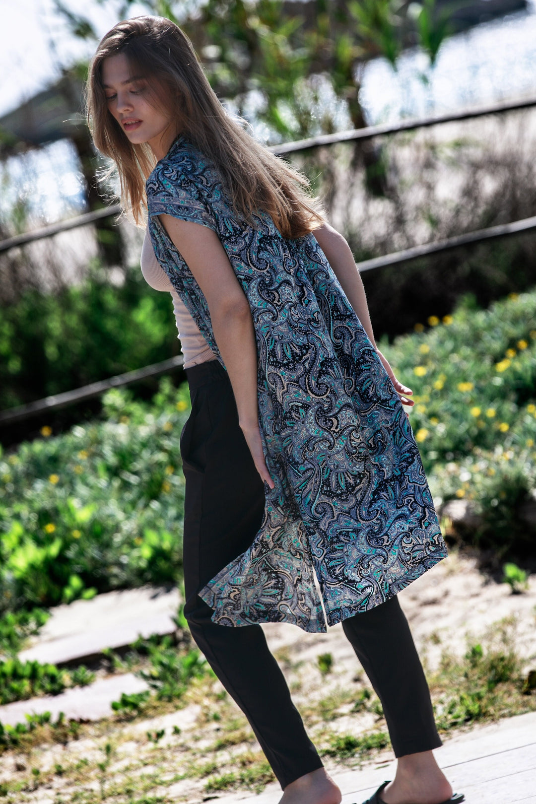 Kim Cardigan - Black & Turquoise Paisley
