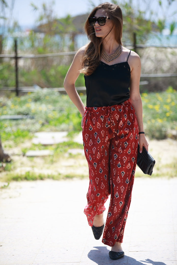 Gabi Pants - Deep Red & Gold