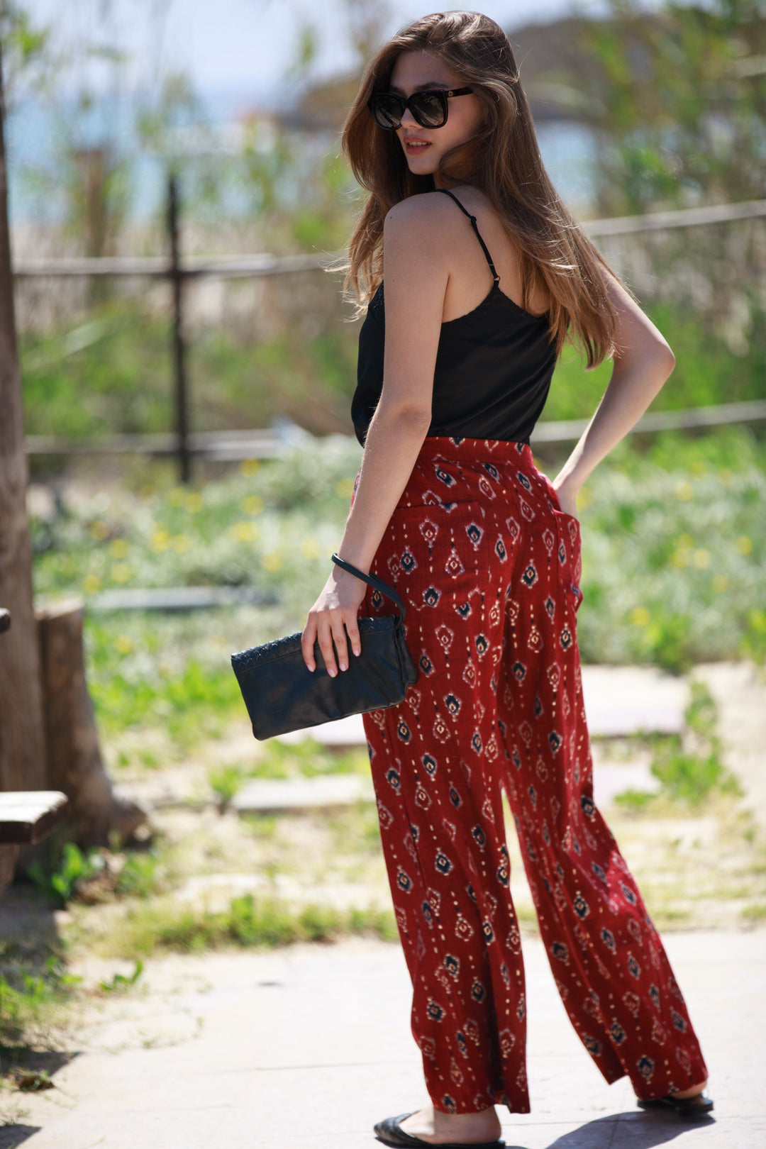 Gabi Pants - Deep Red & Gold