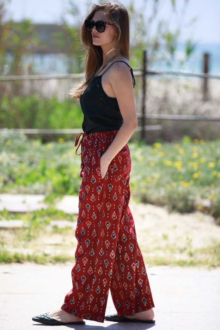 Gabi Pants - Deep Red & Gold