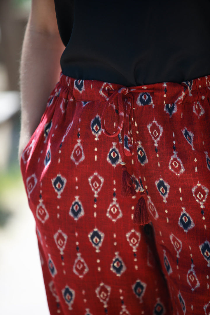 Gabi Pants - Deep Red & Gold