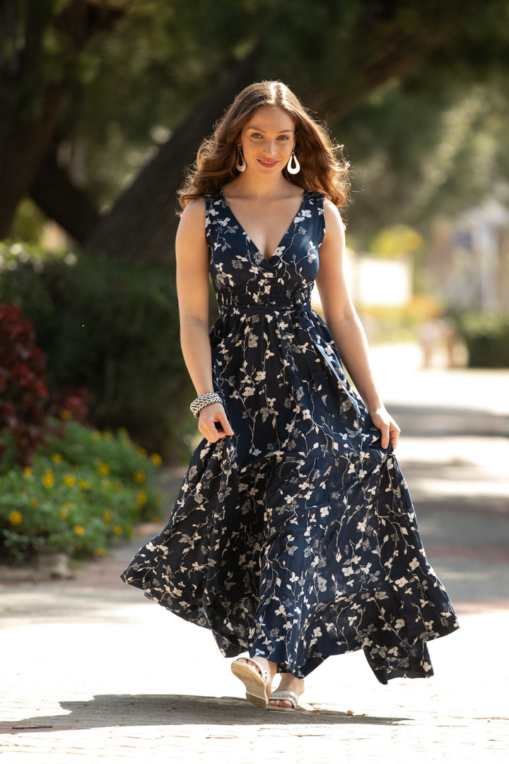 Carrie Dress - Floral Navy Blue