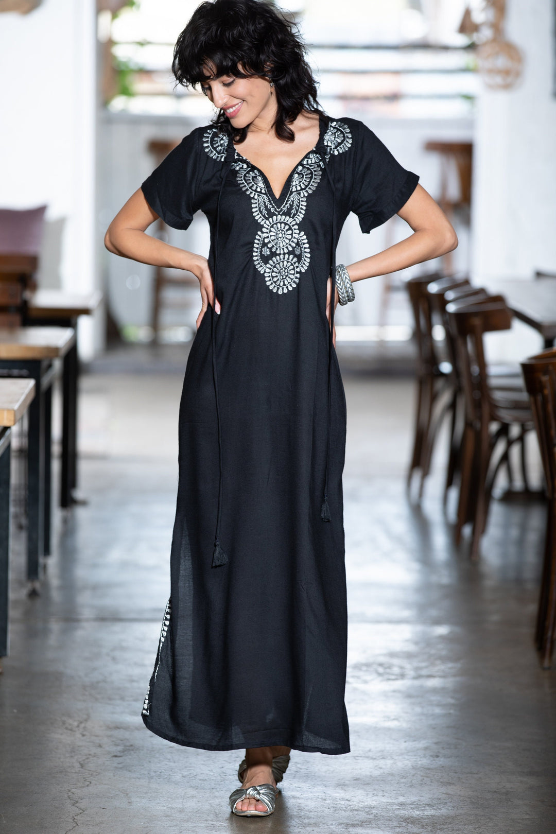 Black and Silver Fancy Caftan Dress