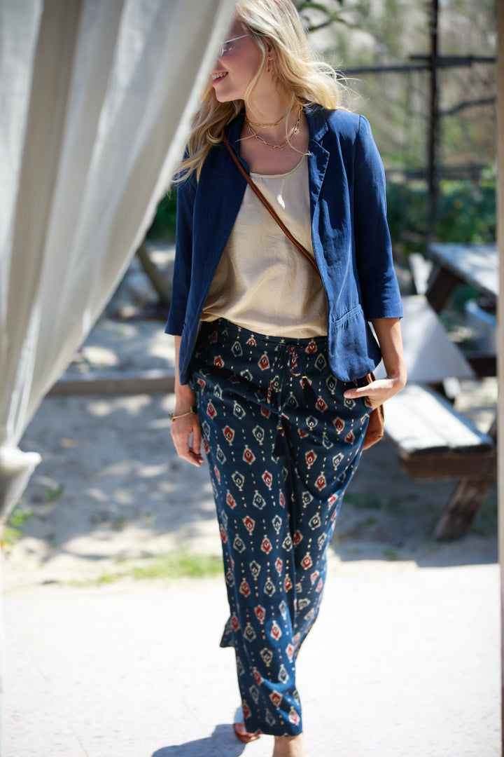 Gabi Pants - Navy Blue & Gold