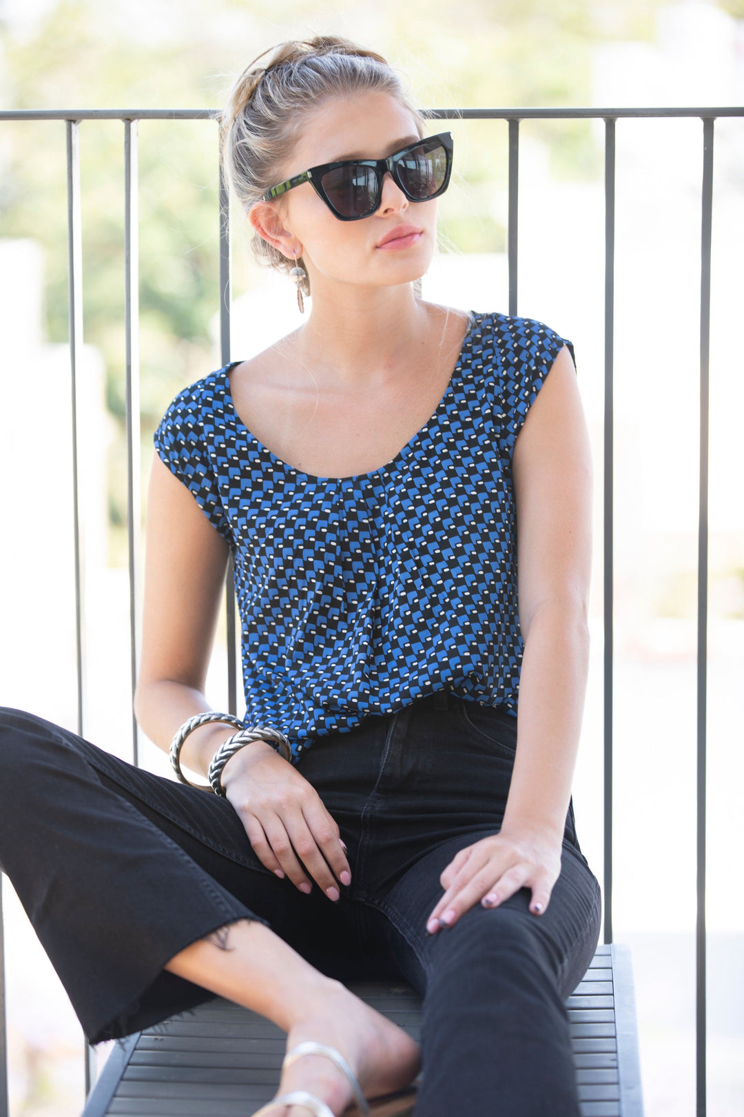 Tanya Shirt - Blue Geometric