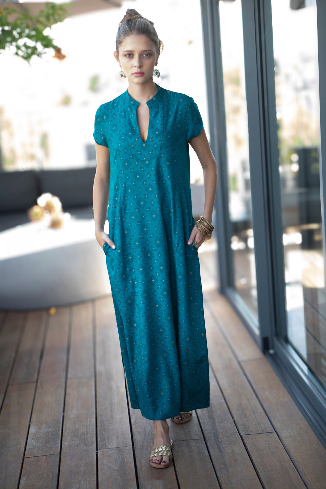 Noor Caftan - Teal Blue
