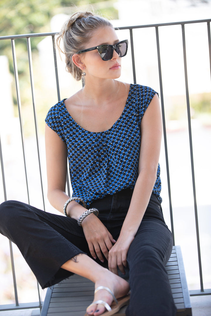 Tanya Shirt - Blue Geometric