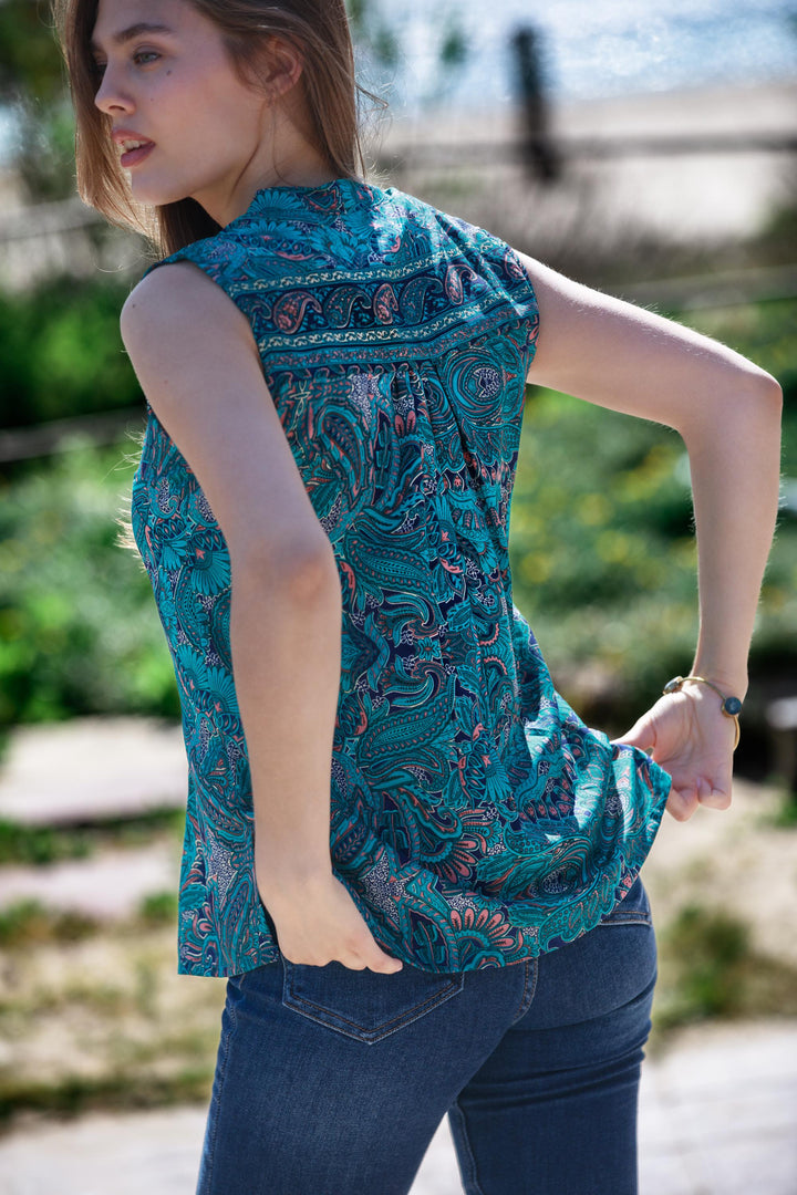 Nikita Shirt - Teal Paisley