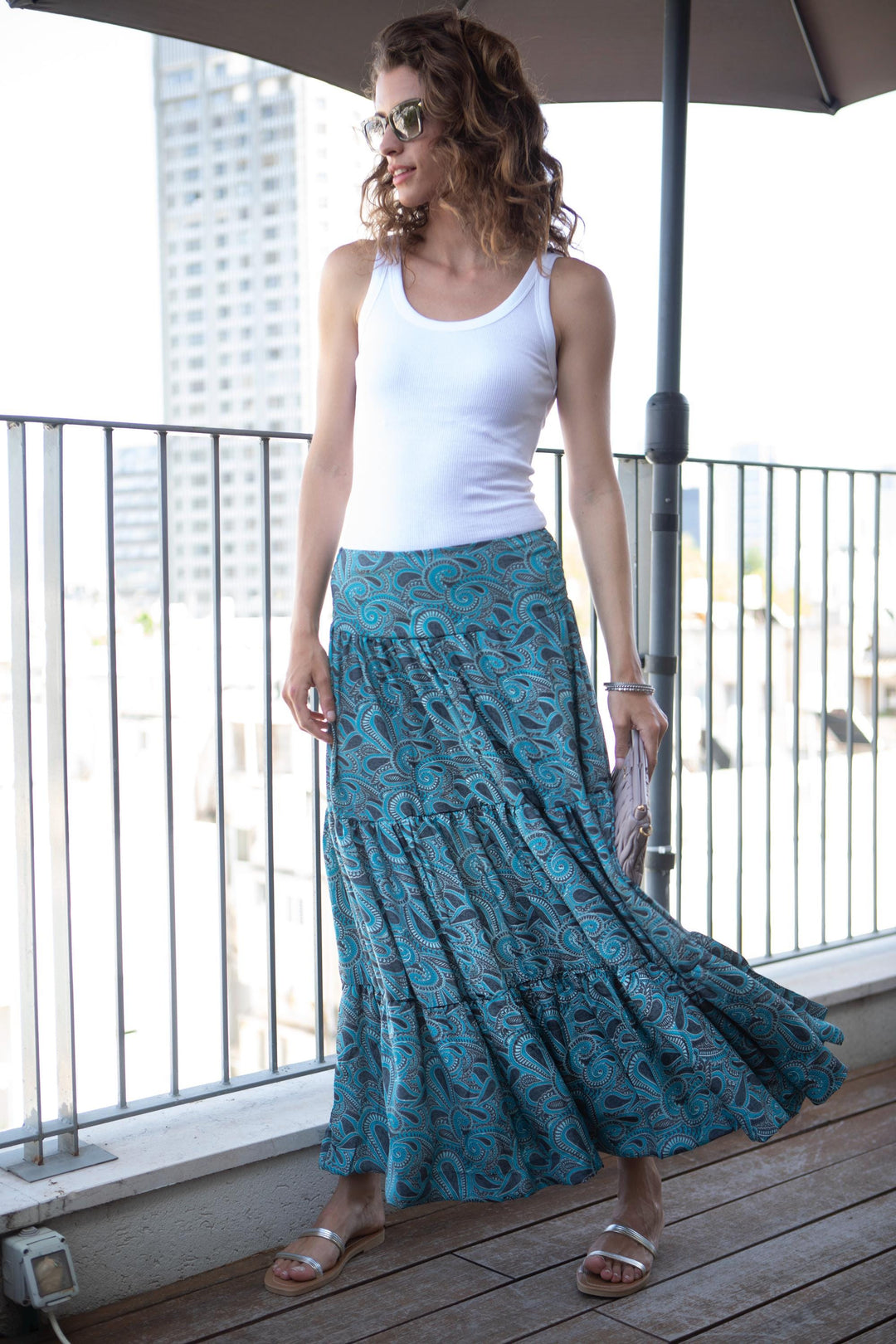 Boho Maxi Skirt - Smoked Blue & Gray