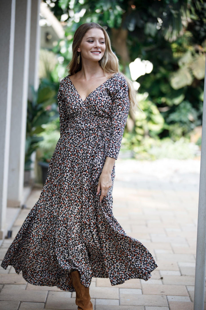 Carrie Dress - Floral Brown