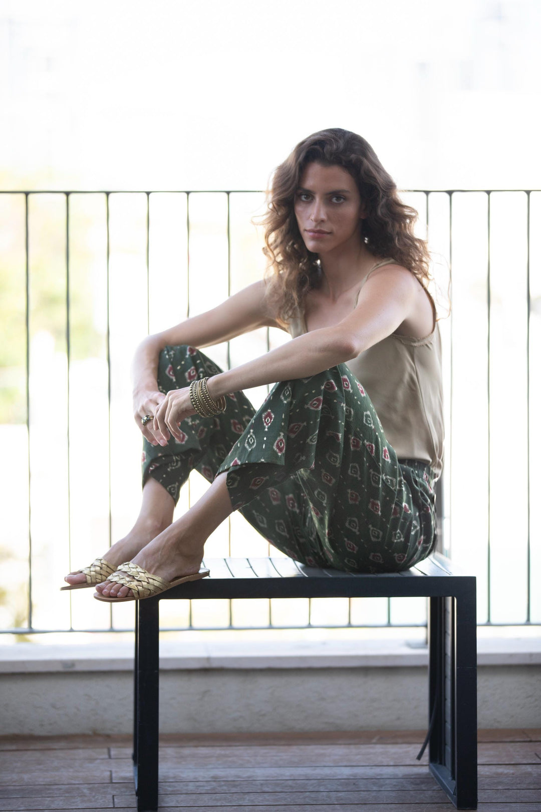 Gabi Pants - Bottle Green & Gold
