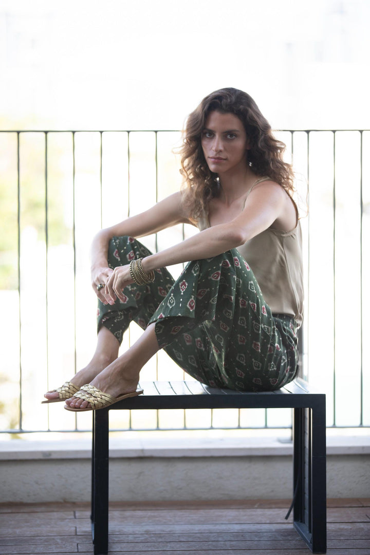 Gabi Pants - Bottle Green & Gold