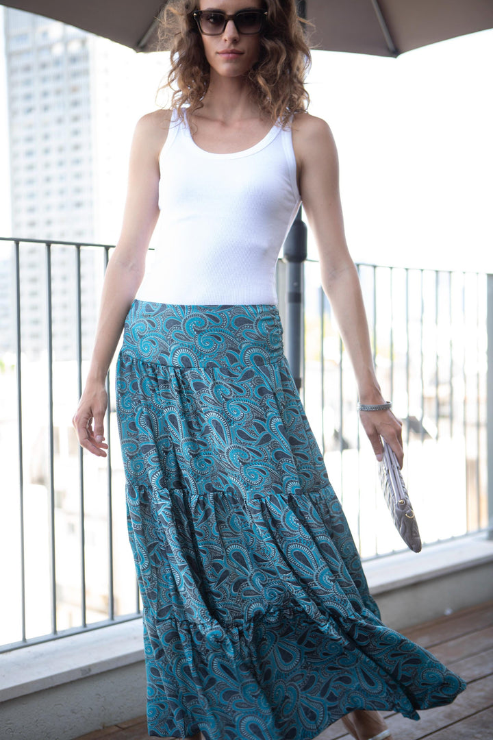 Boho Maxi Skirt - Smoked Blue & Gray