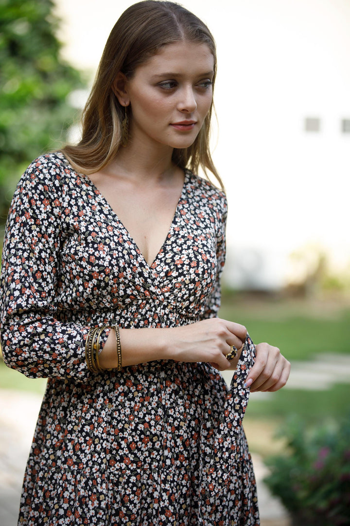 Carrie Dress - Floral Brown